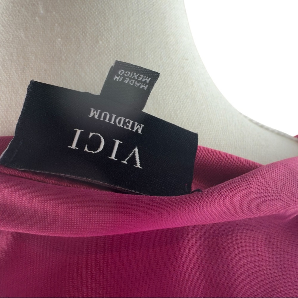 VICI Women’s M Hot Pink Long Sleeve Square Neck Cropped Stretch Knit Top - Picture 7 of 8